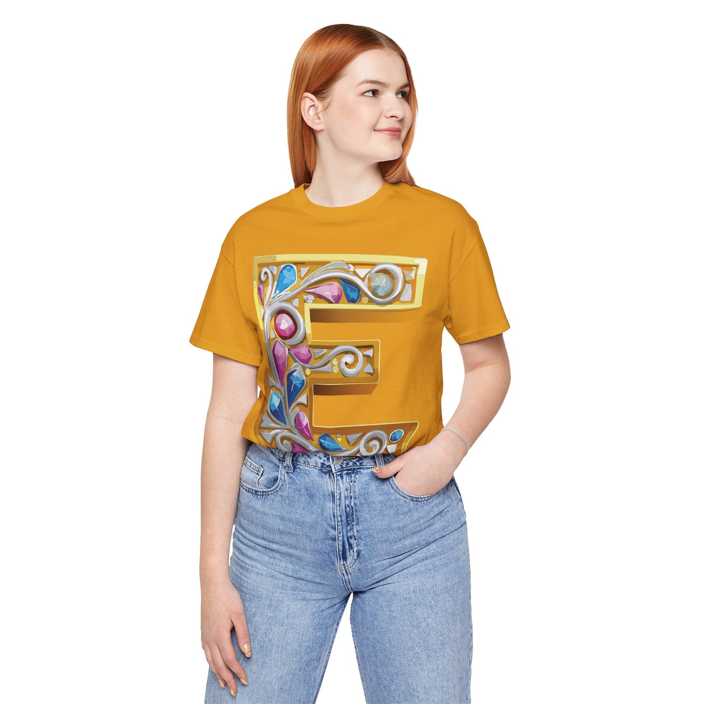 Letter Shirt, Shirt with Letters, Tee Shirt with Gold Letter, Shirt with Antique Letters