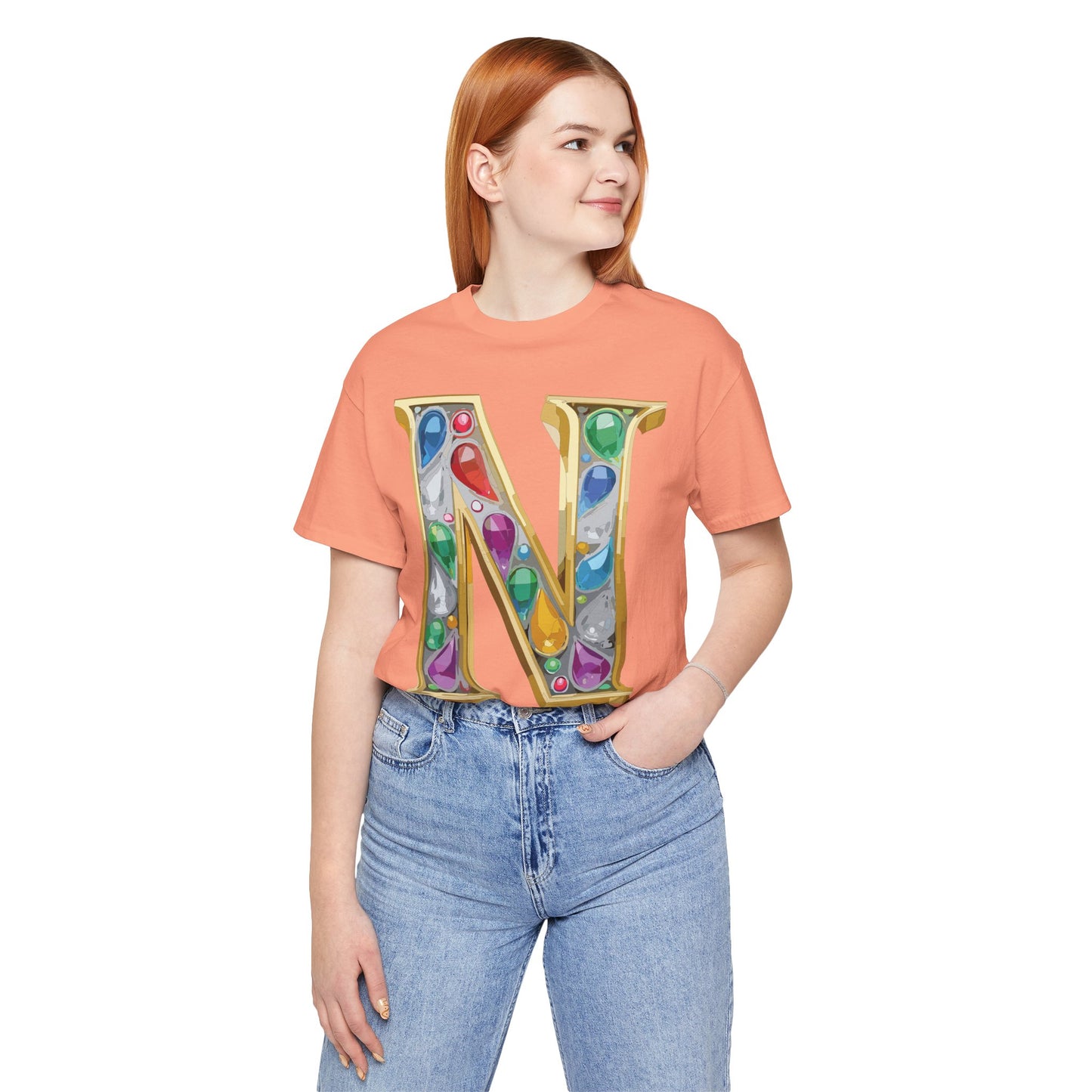 Letter Shirt, Shirt with Letters, Tee Shirt with Gold Letter, Shirt with Antique Letters