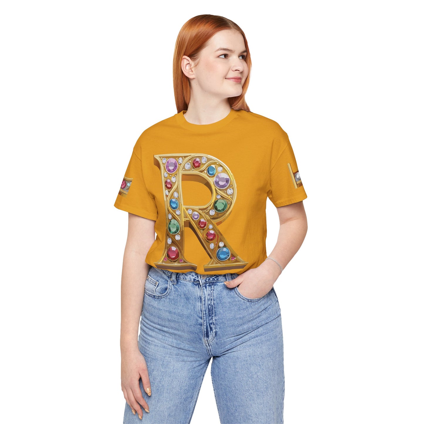 Letter Shirt, Shirt with Letters, Tee Shirt with Gold Letter, Shirt with Antique Letters