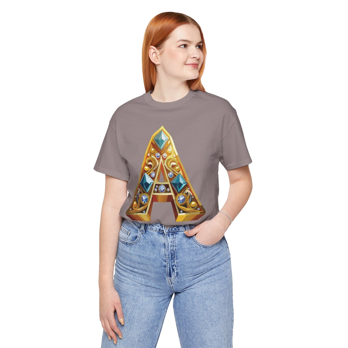 Letter Shirt, Shirt with Letters, Tee Shirt with Gold Letter, Shirt with Antique Letters