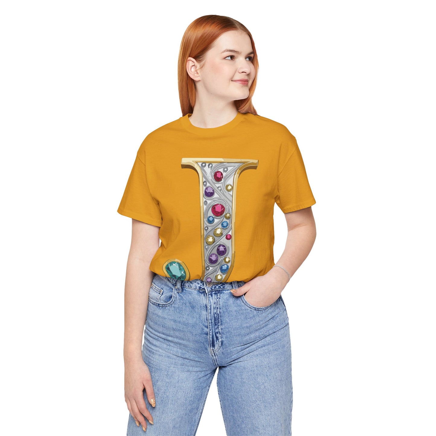 Letter Shirt, Shirt with Letters, Tee Shirt with Gold Letter, Shirt with Antique Letters