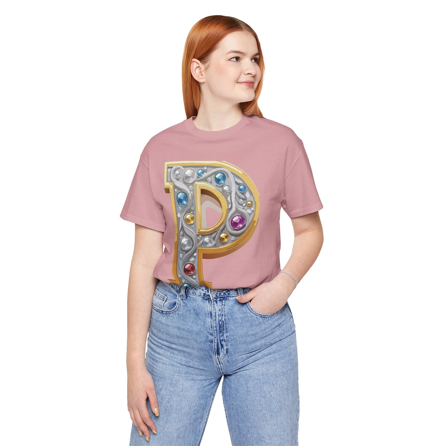 Letter Shirt, Shirt with Letters, Tee Shirt with Gold Letter, Shirt with Antique Letters