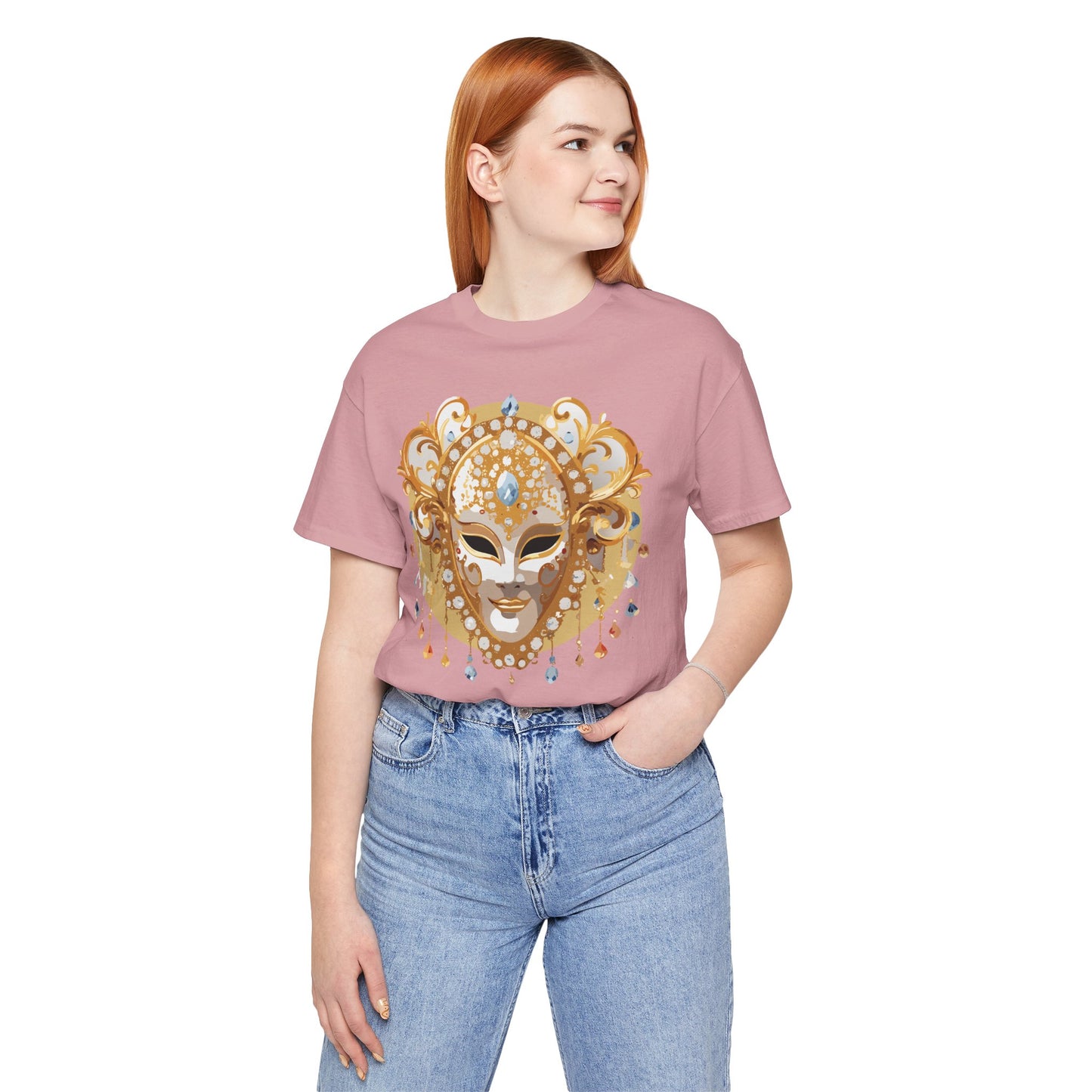 Mask Shirt, Shirt with Mask, Tee Shirt with Gold Face