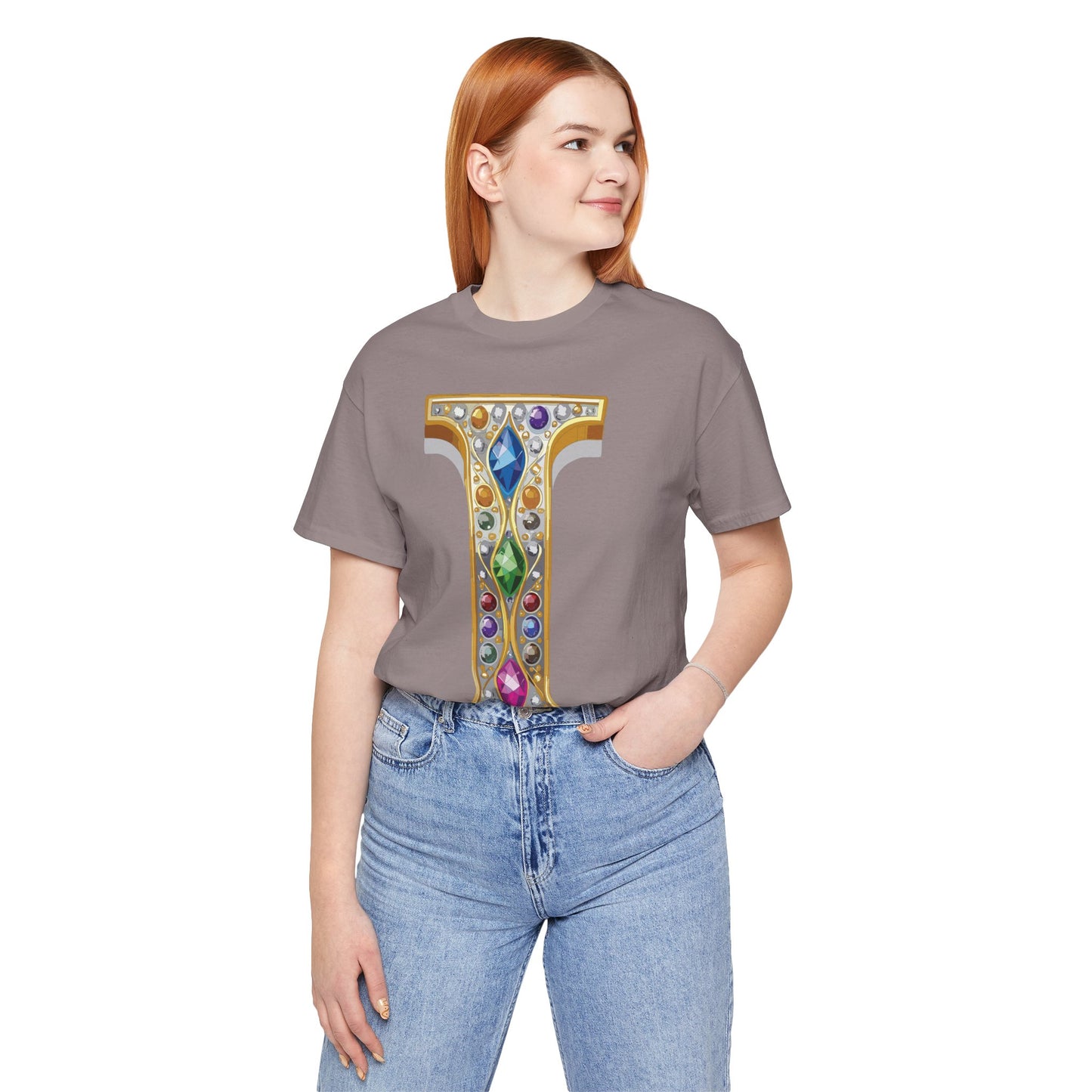 Letter Shirt, Shirt with Letters, Tee Shirt with Gold Letter, Shirt with Antique Letters
