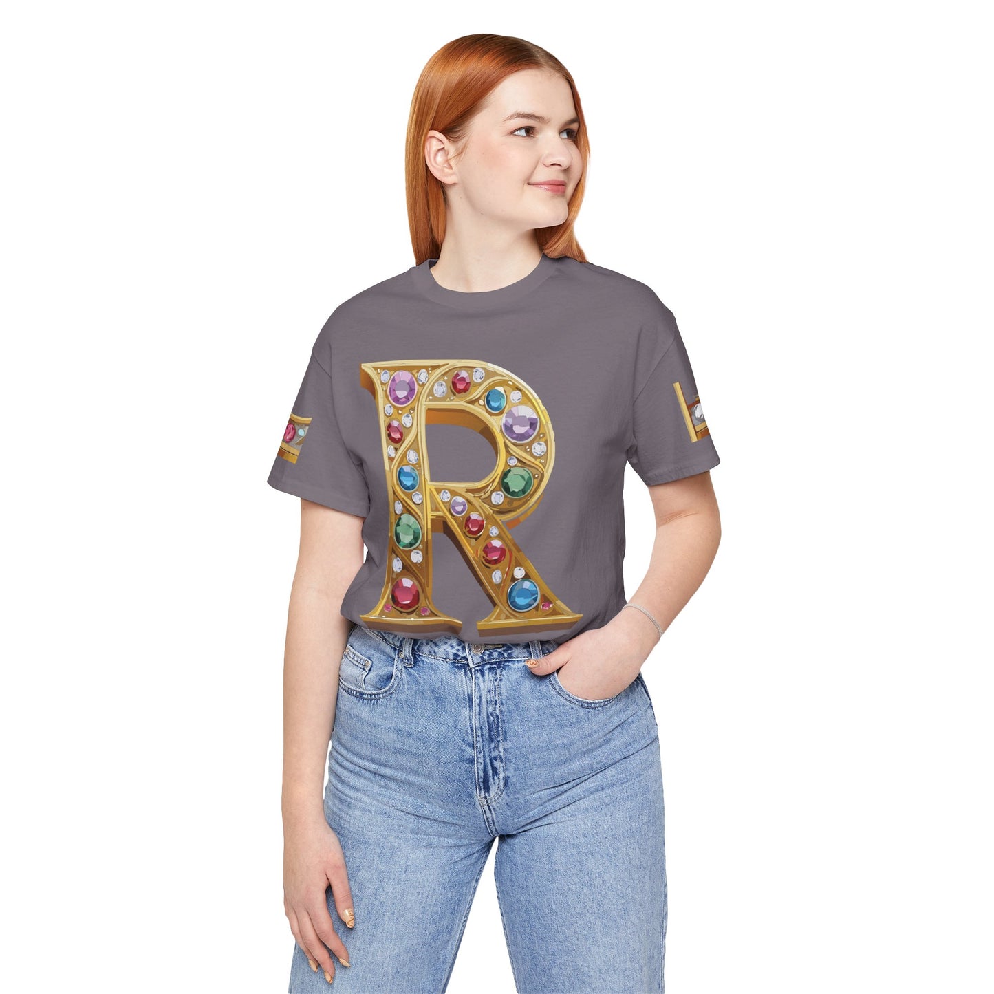 Letter Shirt, Shirt with Letters, Tee Shirt with Gold Letter, Shirt with Antique Letters