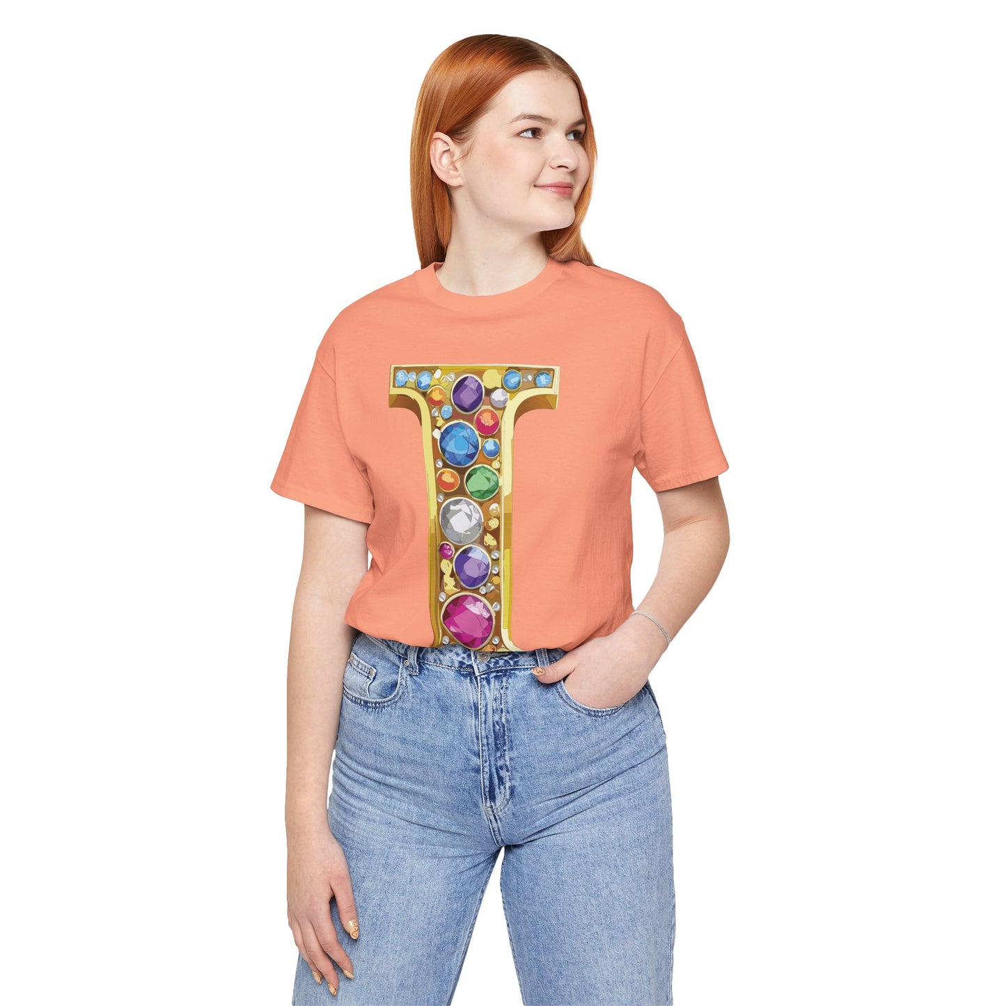 Letter Shirt, Shirt with Letters, Tee Shirt with Gold Letter, Shirt with Antique Letters