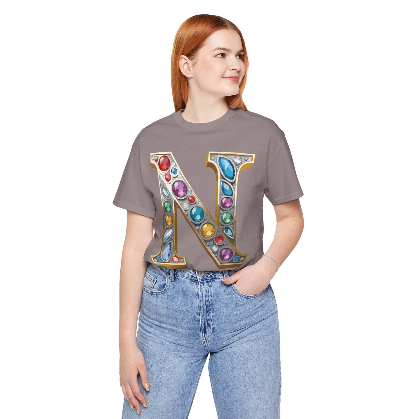 Letter Shirt, Shirt with Letters, Tee Shirt with Gold Letter, Shirt with Antique Letters