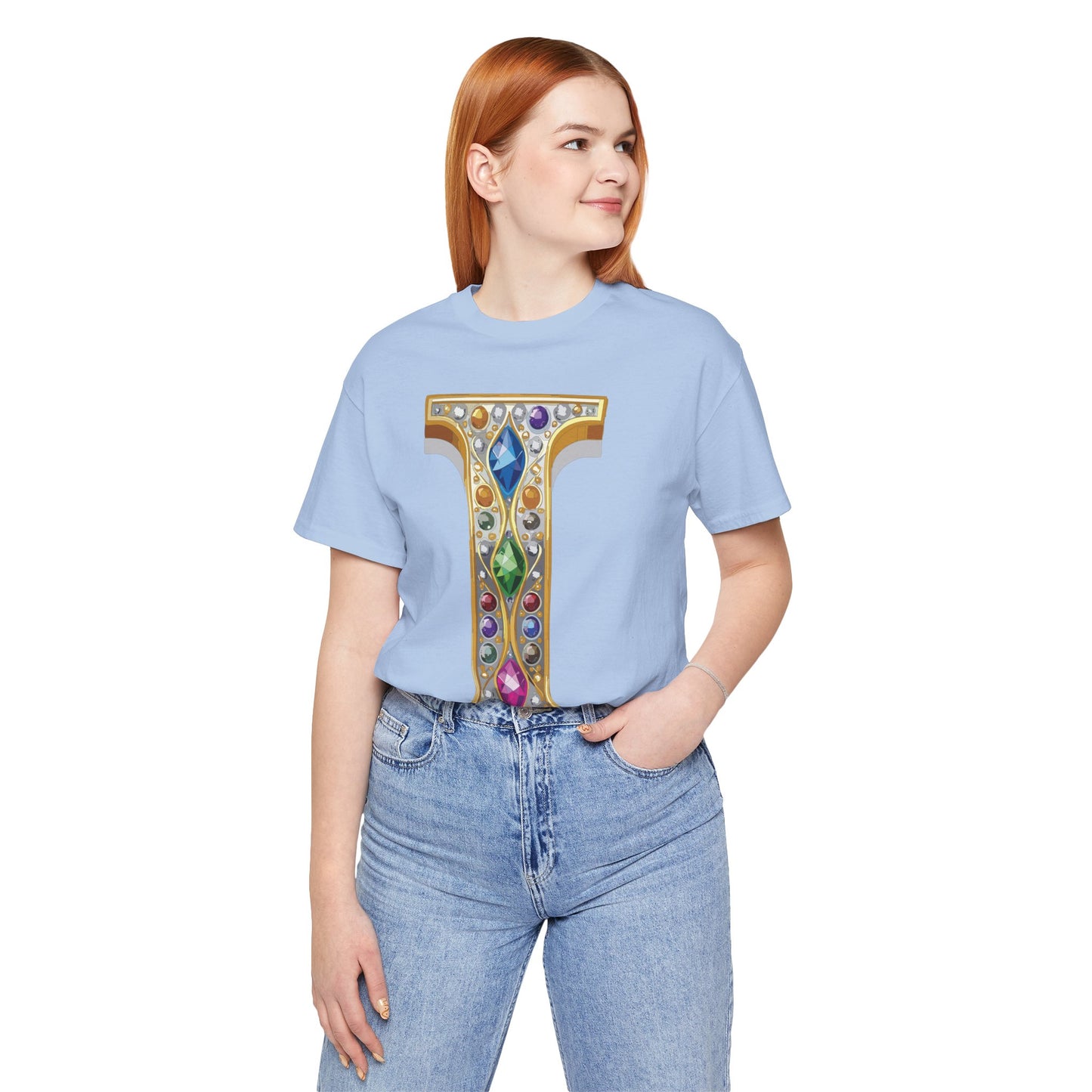 Letter Shirt, Shirt with Letters, Tee Shirt with Gold Letter, Shirt with Antique Letters