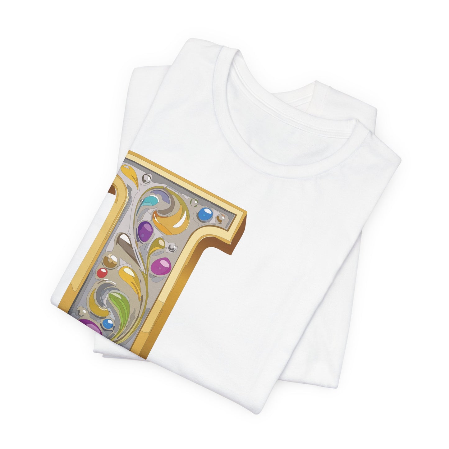 Letter Shirt, Shirt with Letters, Tee Shirt with Gold Letter, Shirt with Antique Letters