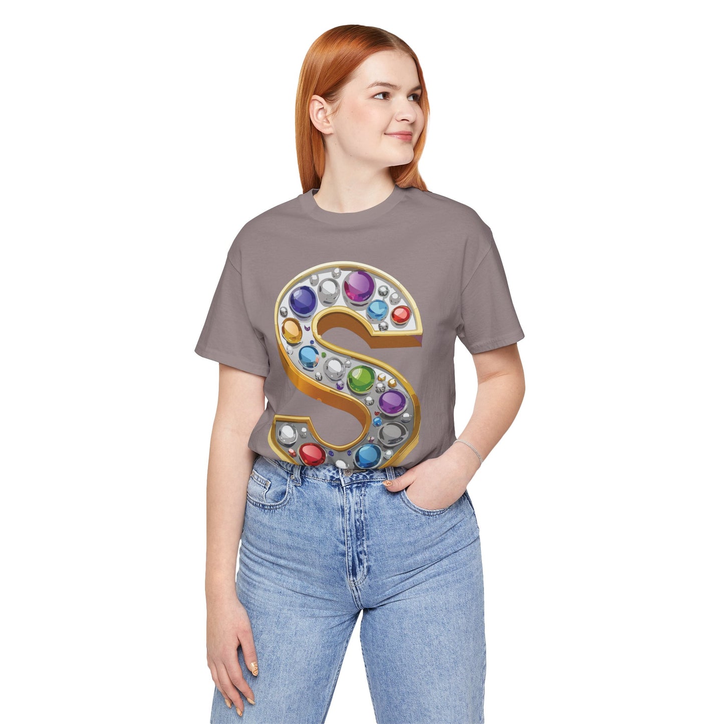 Letter Shirt, Shirt with Letters, Tee Shirt with Gold Letter, Shirt with Antique Letters