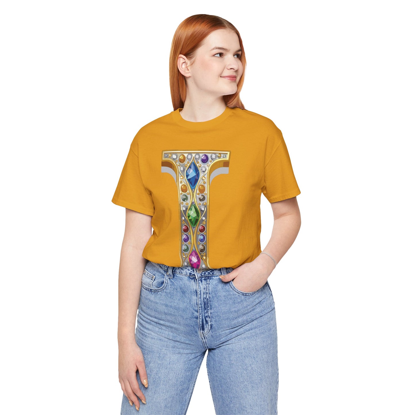 Letter Shirt, Shirt with Letters, Tee Shirt with Gold Letter, Shirt with Antique Letters