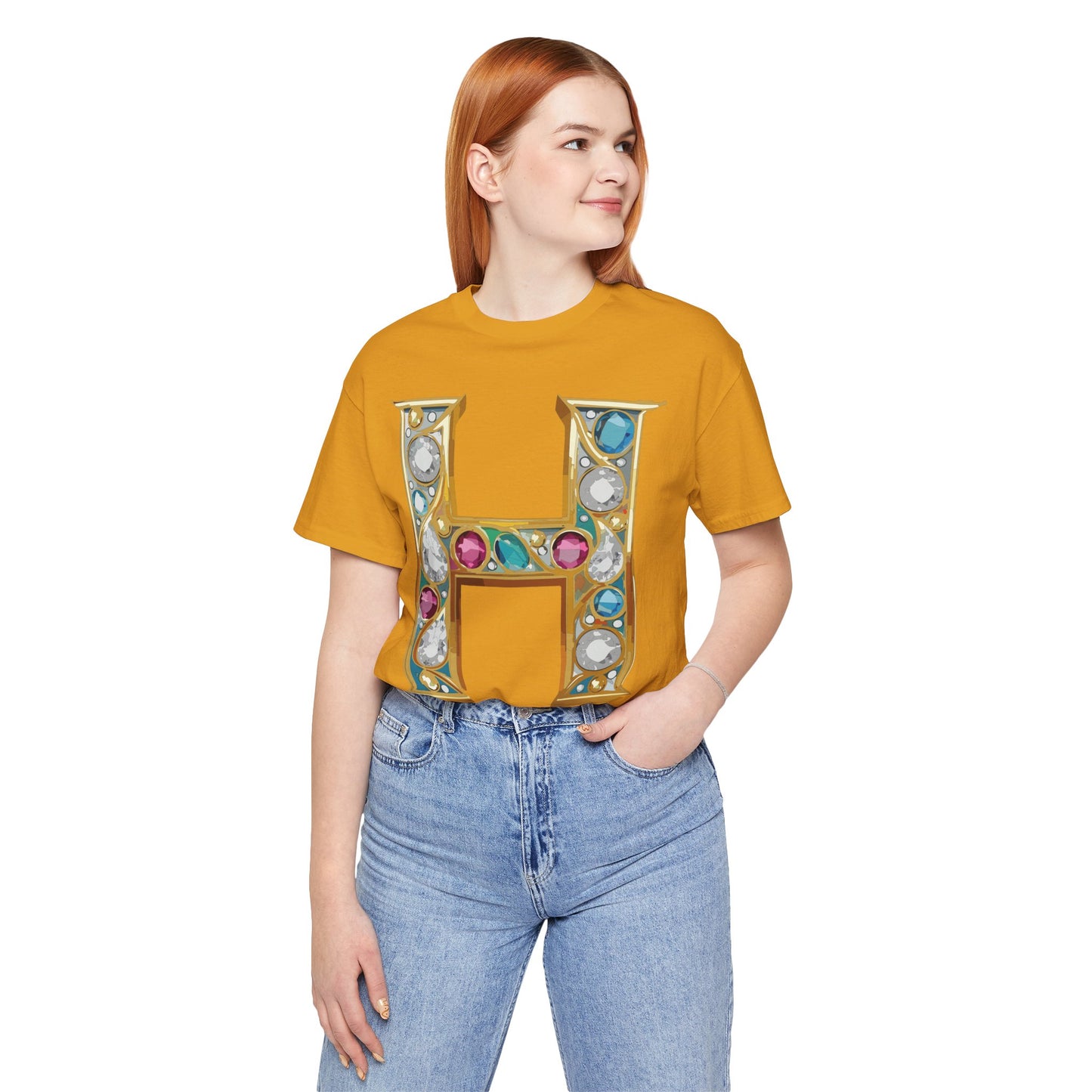Letter Shirt, Shirt with Letters, Tee Shirt with Gold Letter, Shirt with Antique Letters