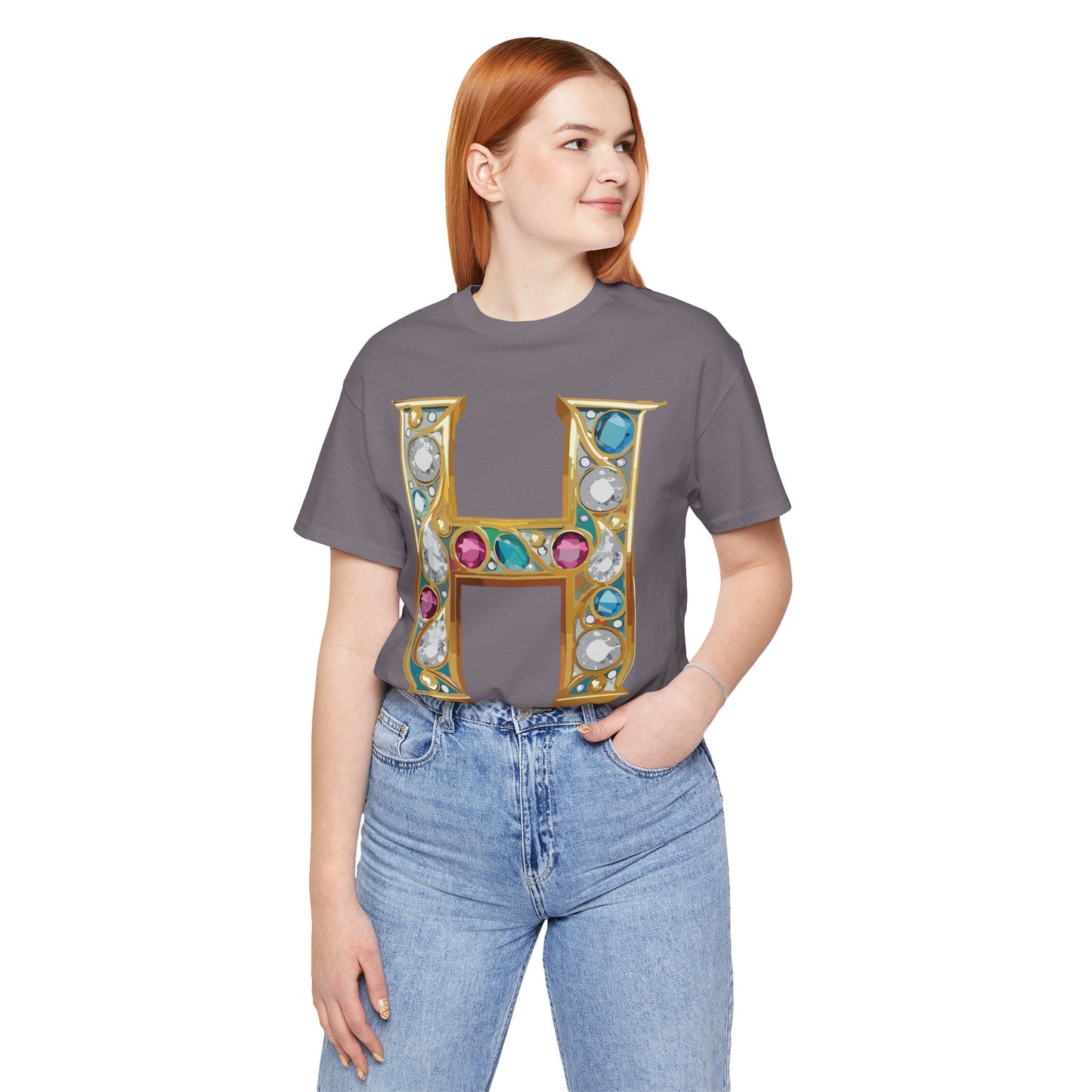 Letter Shirt, Shirt with Letters, Tee Shirt with Gold Letter, Shirt with Antique Letters