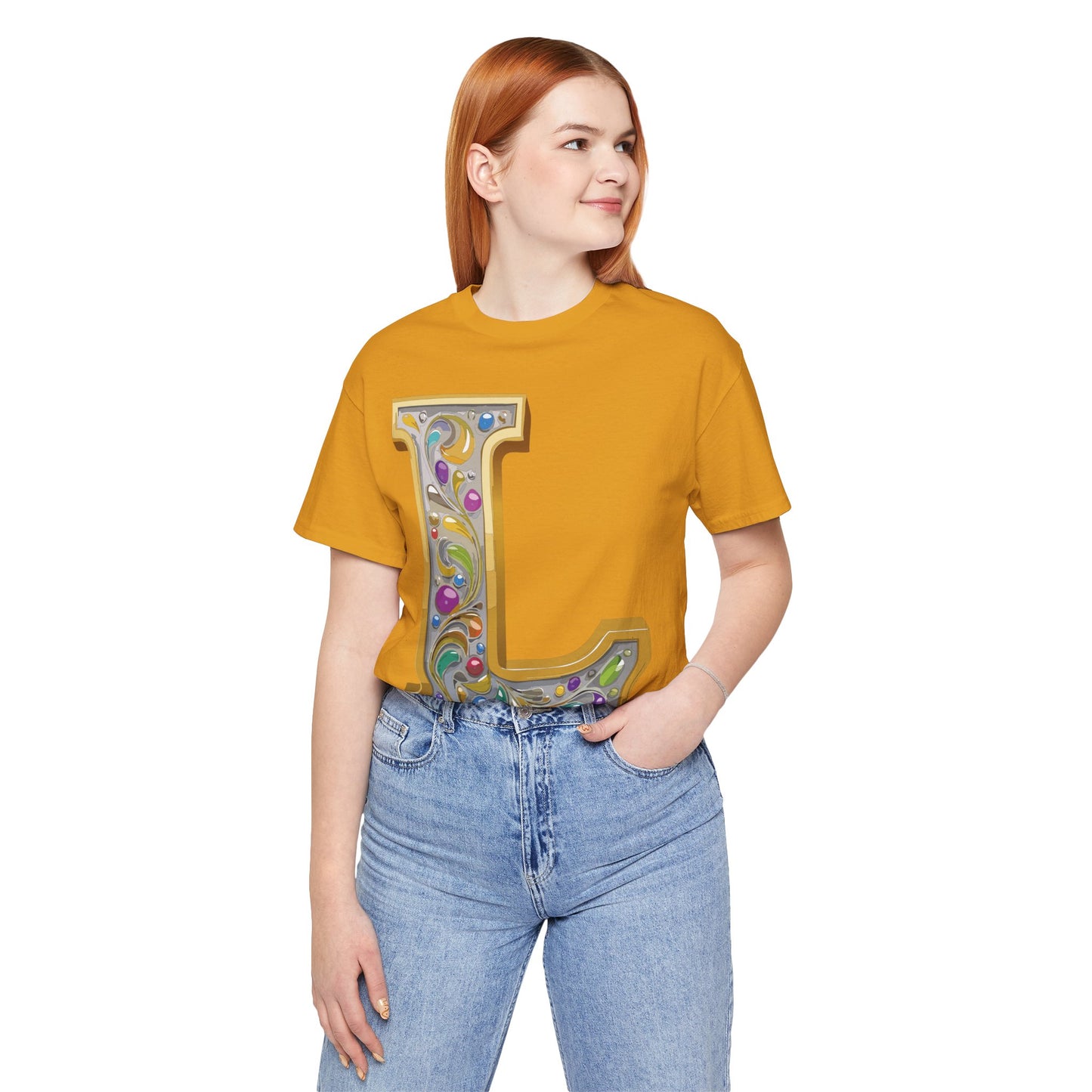 Letter Shirt, Shirt with Letters, Tee Shirt with Gold Letter, Shirt with Antique Letters