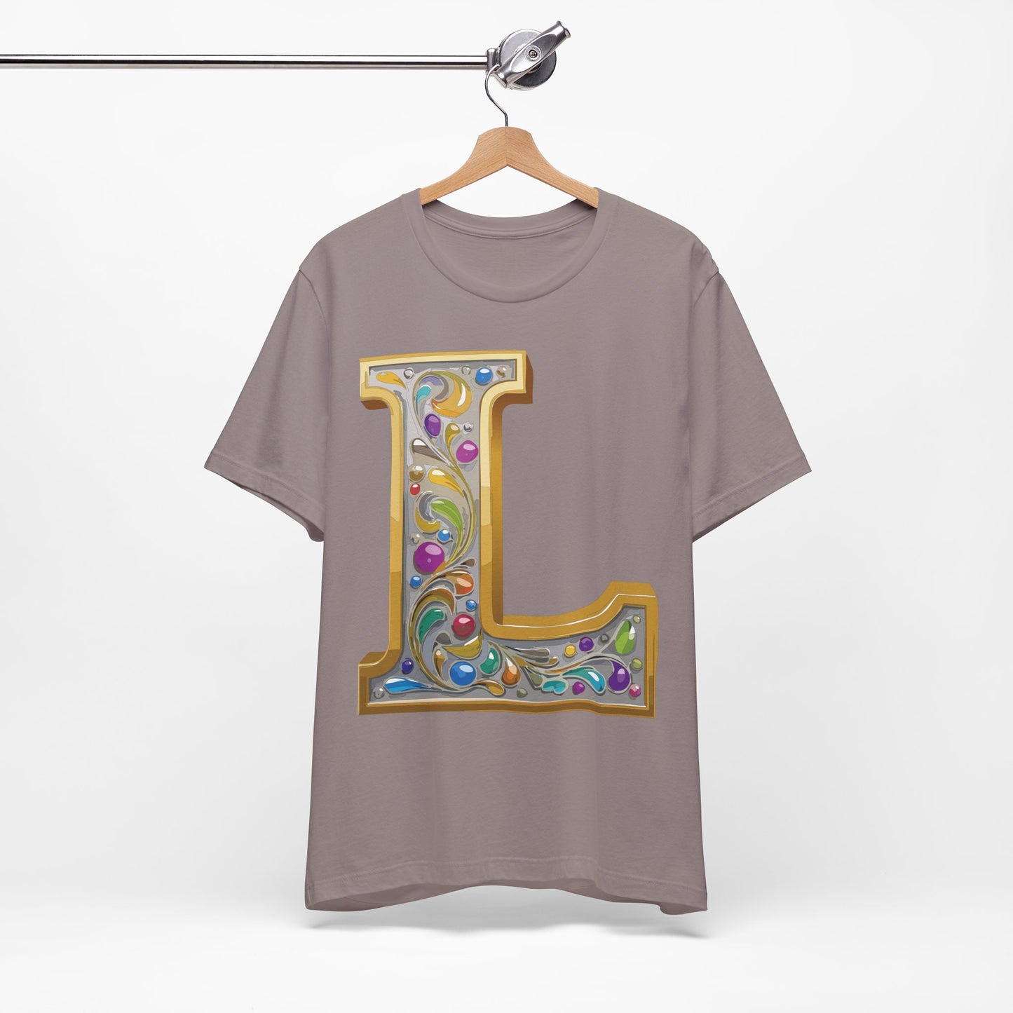 Letter Shirt, Shirt with Letters, Tee Shirt with Gold Letter, Shirt with Antique Letters