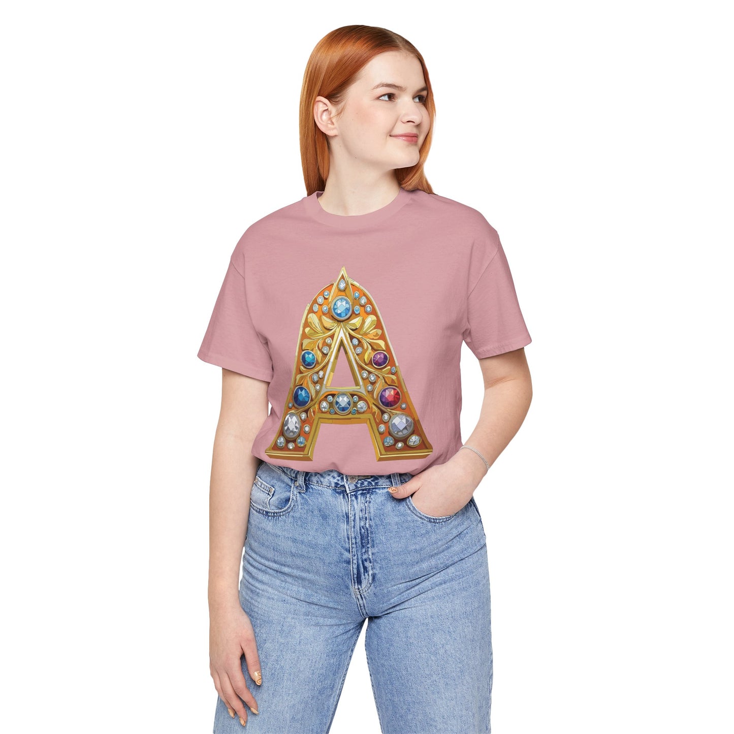 Letter Shirt, Shirt with Letters, Tee Shirt with Gold Letter, Shirt with Antique Letters