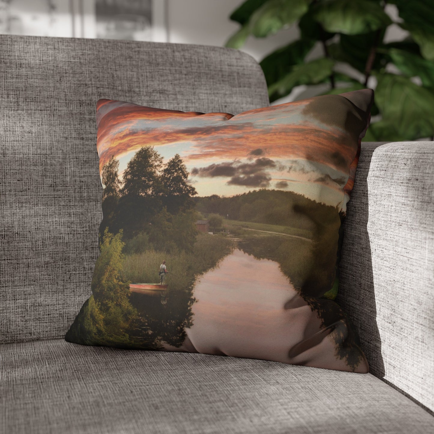 Faux Suede Square Pillowcase with Landscape