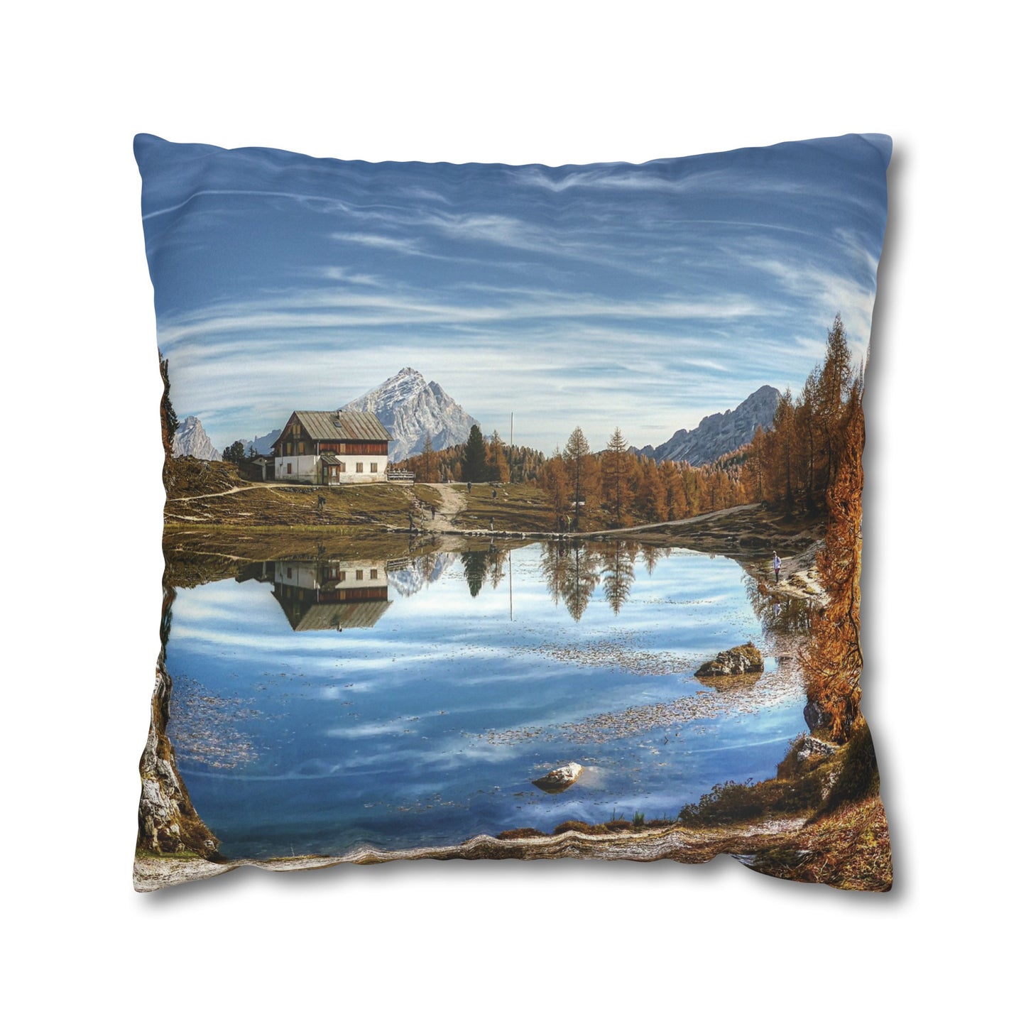 Faux Suede Square Pillowcase with Landscape