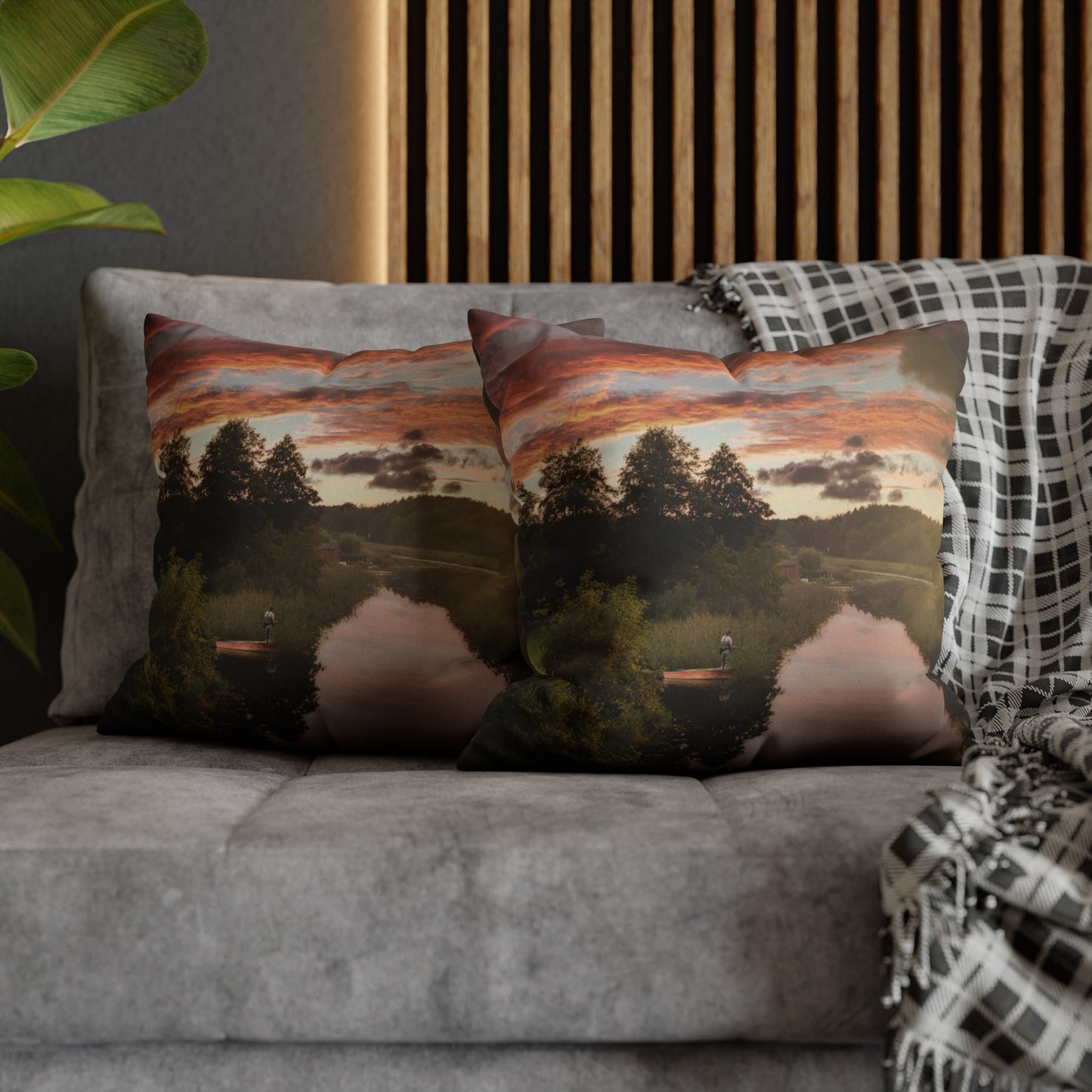 Faux Suede Square Pillowcase with Landscape