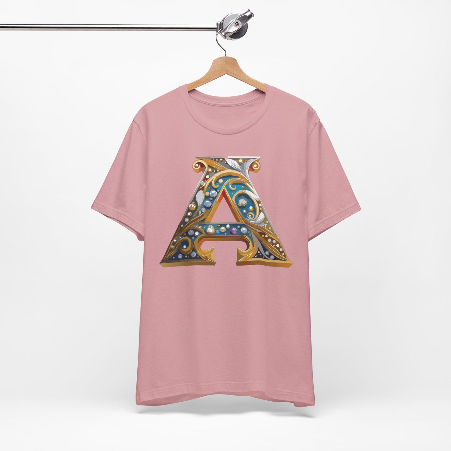 Letter Shirt, Shirt with Letters, Tee Shirt with Gold Letter, Shirt with Antique Letters