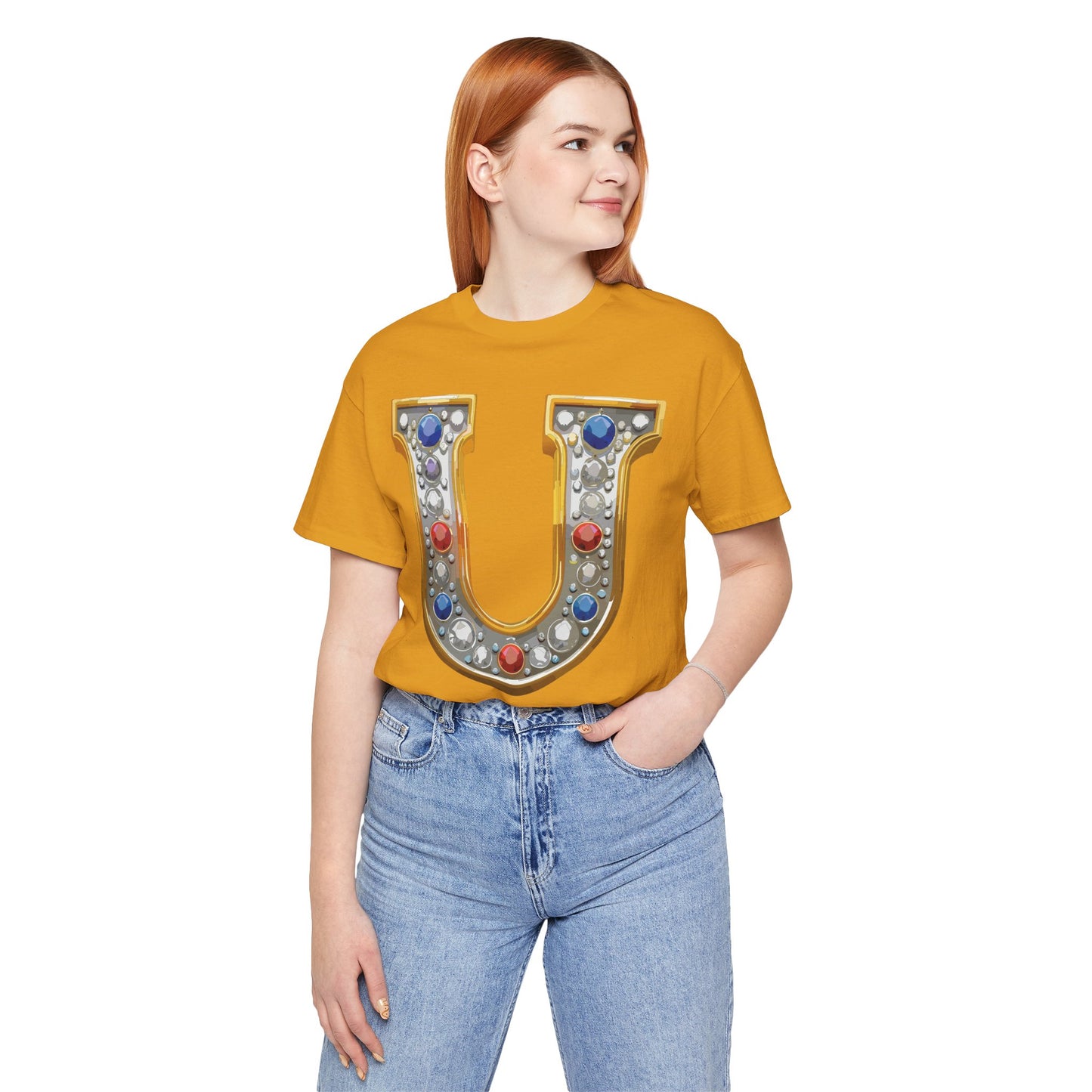 Letter Shirt, Shirt with Letters, Tee Shirt with Gold Letter, Shirt with Antique Letters