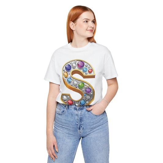 Letter Shirt, Shirt with Letters, Tee Shirt with Gold Letter, Shirt with Antique Letters