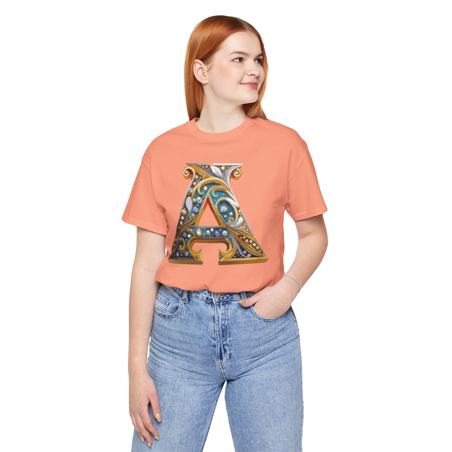 Letter Shirt, Shirt with Letters, Tee Shirt with Gold Letter, Shirt with Antique Letters
