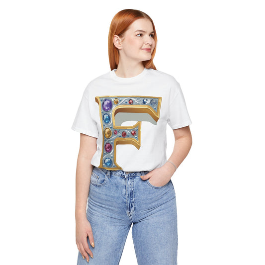 Letter Shirt, Shirt with Letters, Tee Shirt with Gold Letter, Shirt with Antique Letters