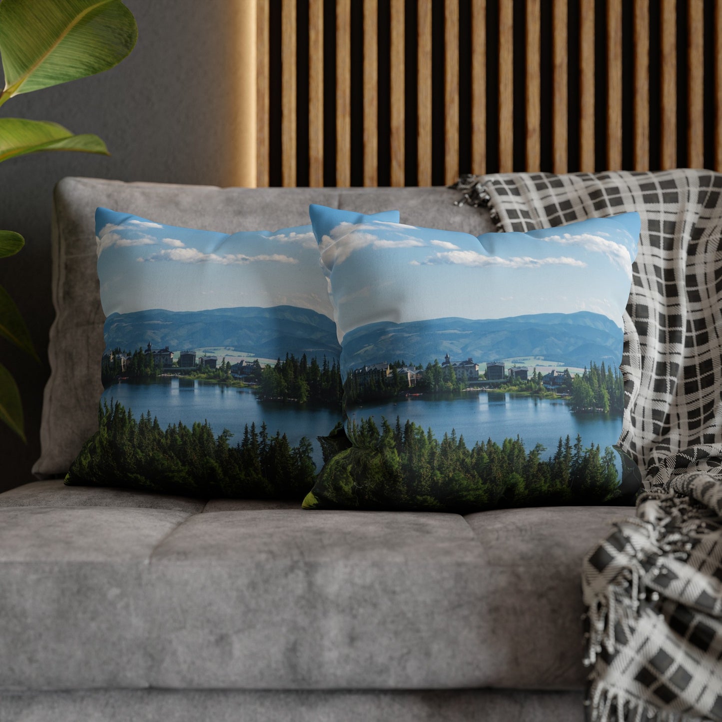 Faux Suede Square Pillowcase with Landscape