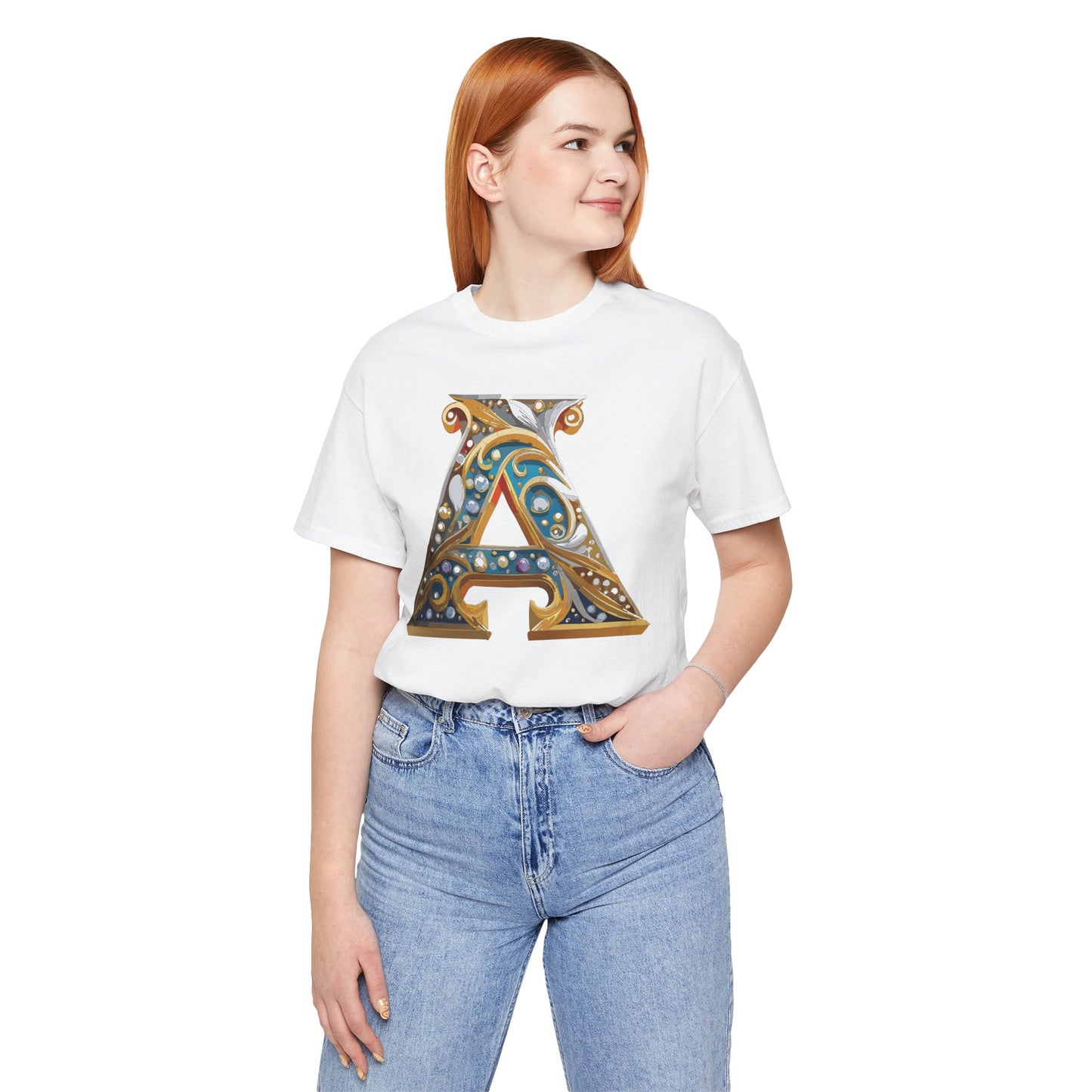 Letter Shirt, Shirt with Letters, Tee Shirt with Gold Letter, Shirt with Antique Letters