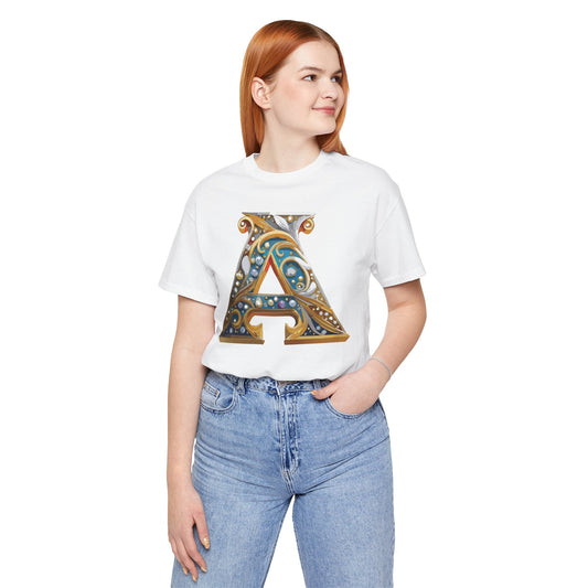 Letter Shirt, Shirt with Letters, Tee Shirt with Gold Letter, Shirt with Antique Letters