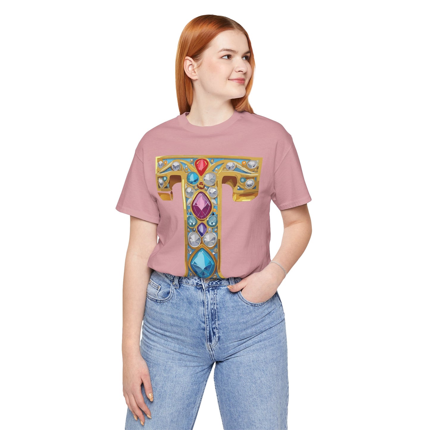 Letter Shirt, Shirt with Letters, Tee Shirt with Gold Letter, Shirt with Antique Letters