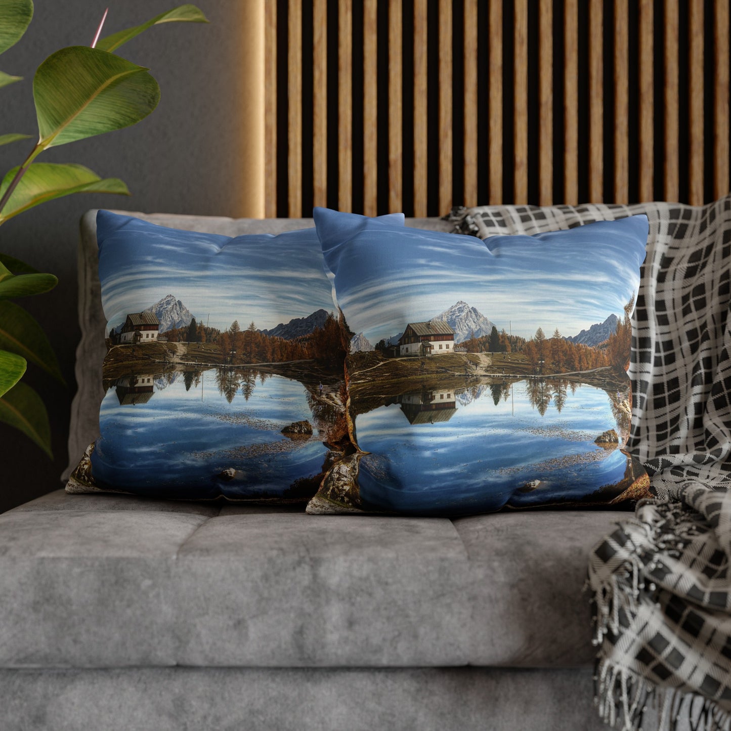 Faux Suede Square Pillowcase with Landscape