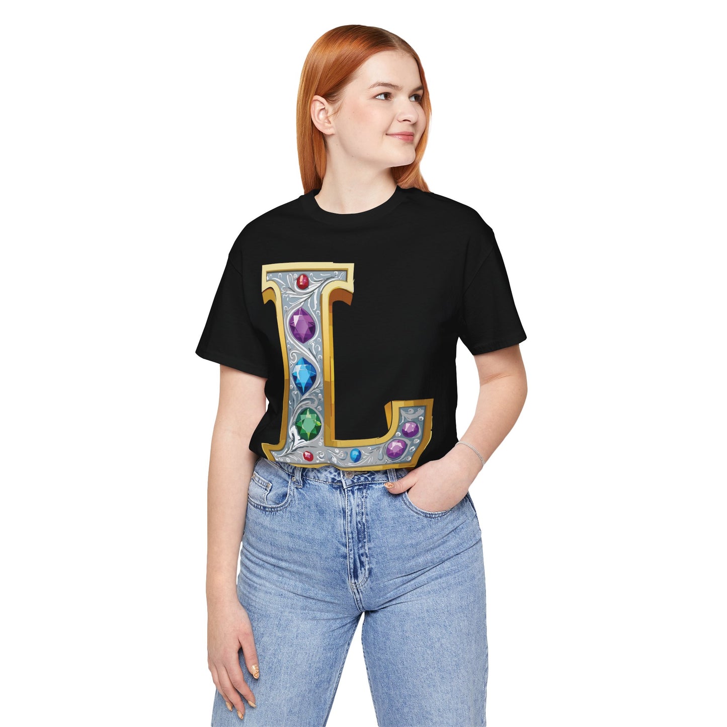Letter Shirt, Shirt with Letters, Tee Shirt with Gold Letter, Shirt with Antique Letters