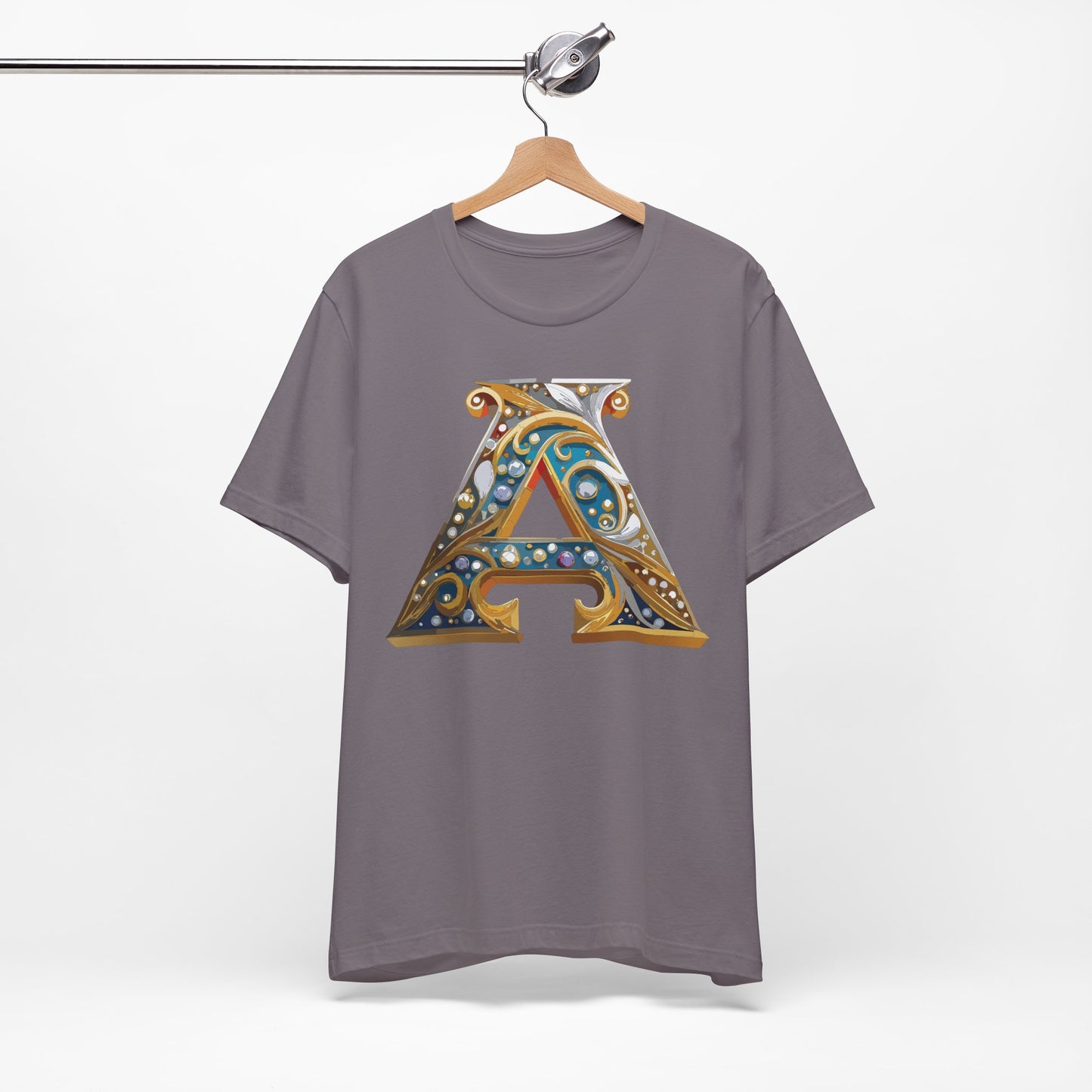 Letter Shirt, Shirt with Letters, Tee Shirt with Gold Letter, Shirt with Antique Letters