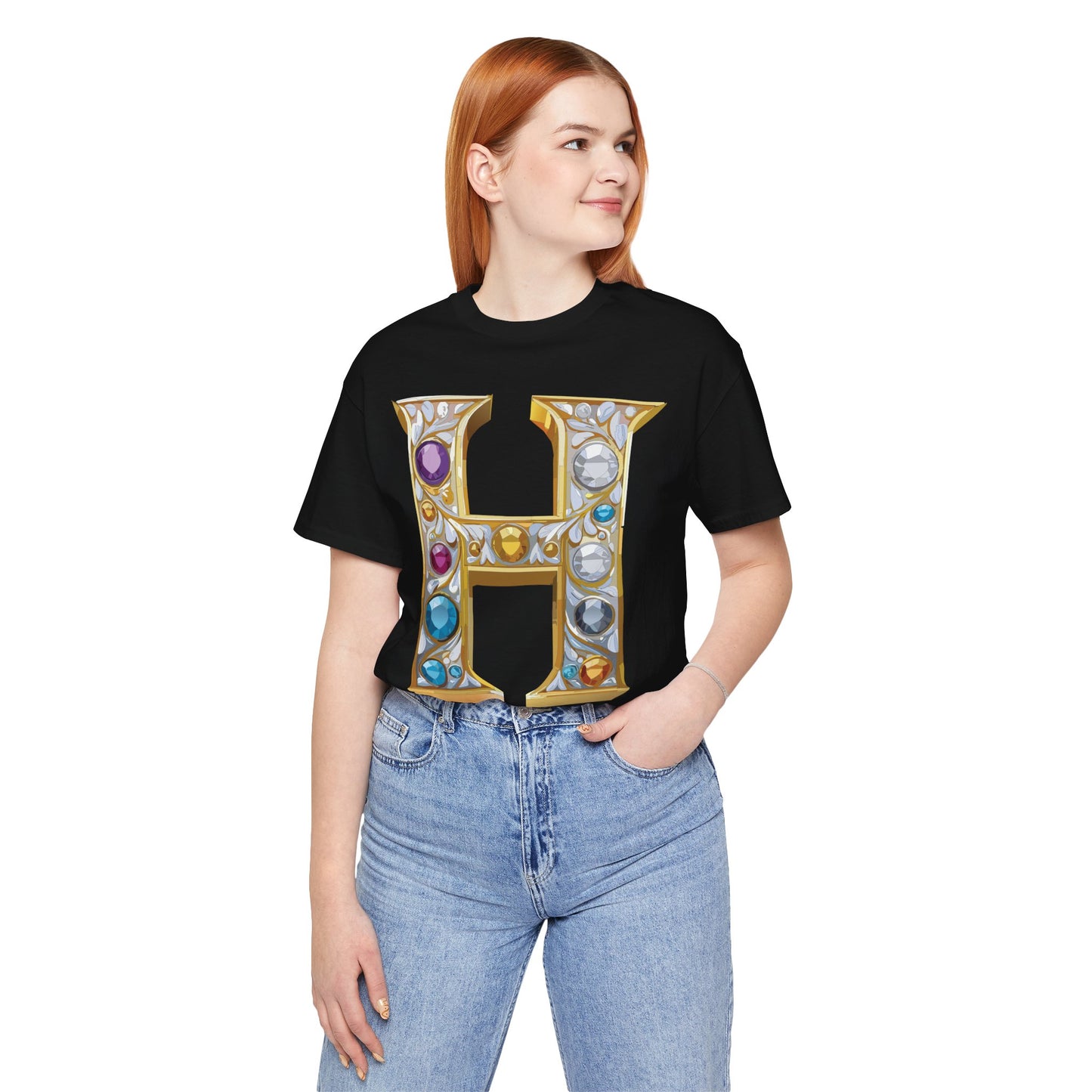 Letter Shirt, Shirt with Letters, Tee Shirt with Gold Letter, Shirt with Antique Letters