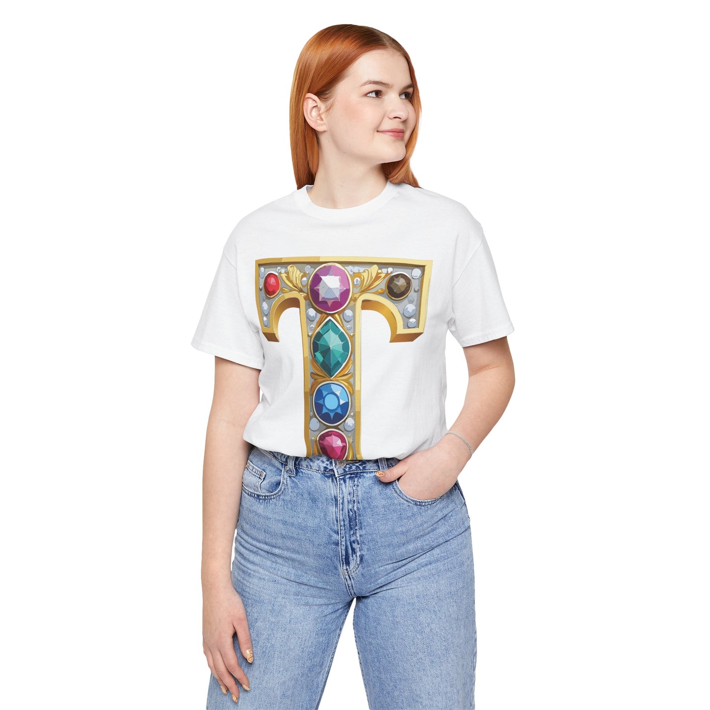 Letter Shirt, Shirt with Letters, Tee Shirt with Gold Letter, Shirt with Antique Letters