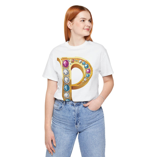 Letter Shirt, Shirt with Letters, Tee Shirt with Gold Letter, Shirt with Antique Letters