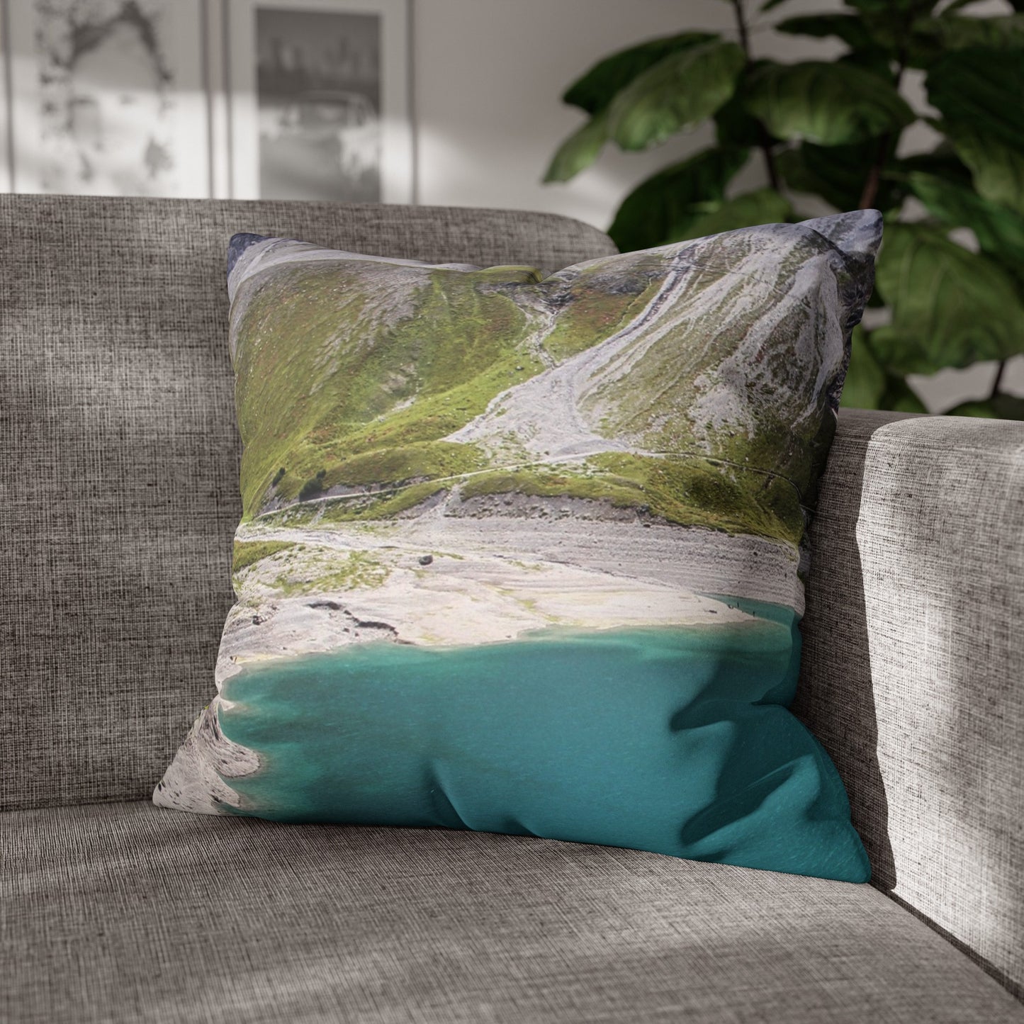 Faux Suede Square Pillowcase with Landscape