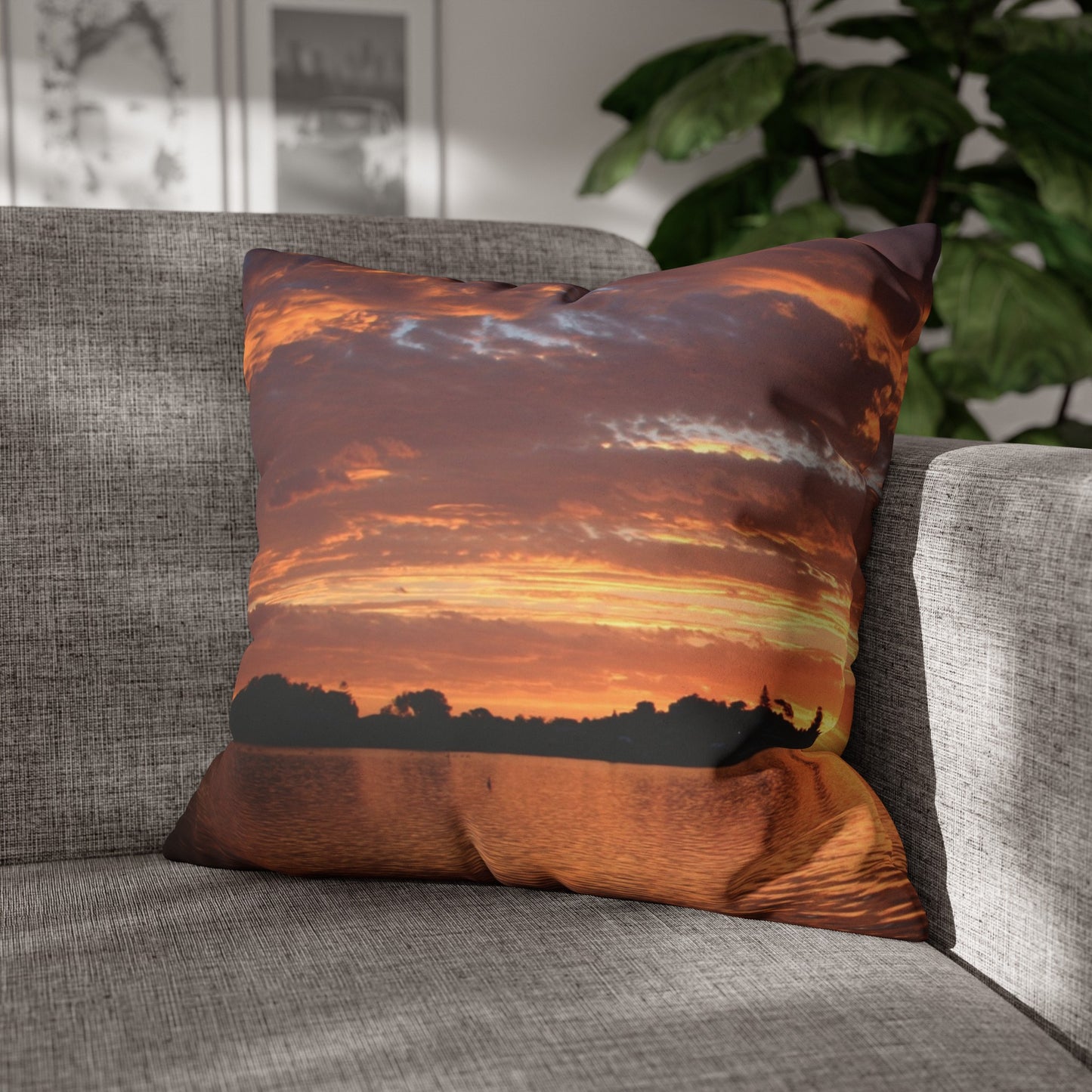 Faux Suede Square Pillowcase with Landscape