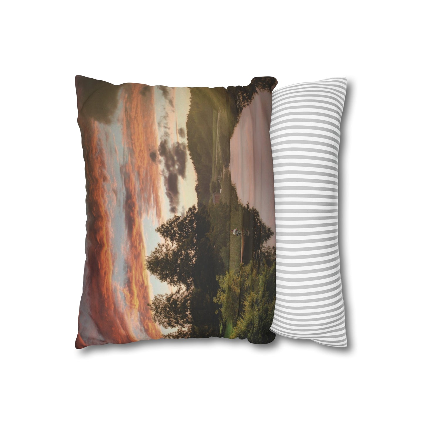 Faux Suede Square Pillowcase with Landscape