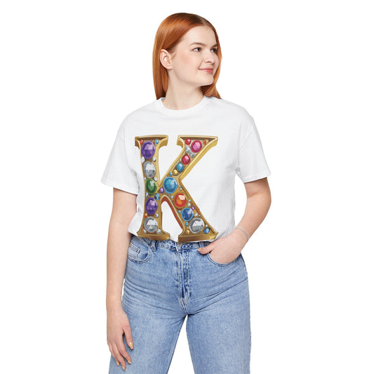 Letter Shirt, Shirt with Letters, Tee Shirt with Gold Letter, Shirt with Antique Letters