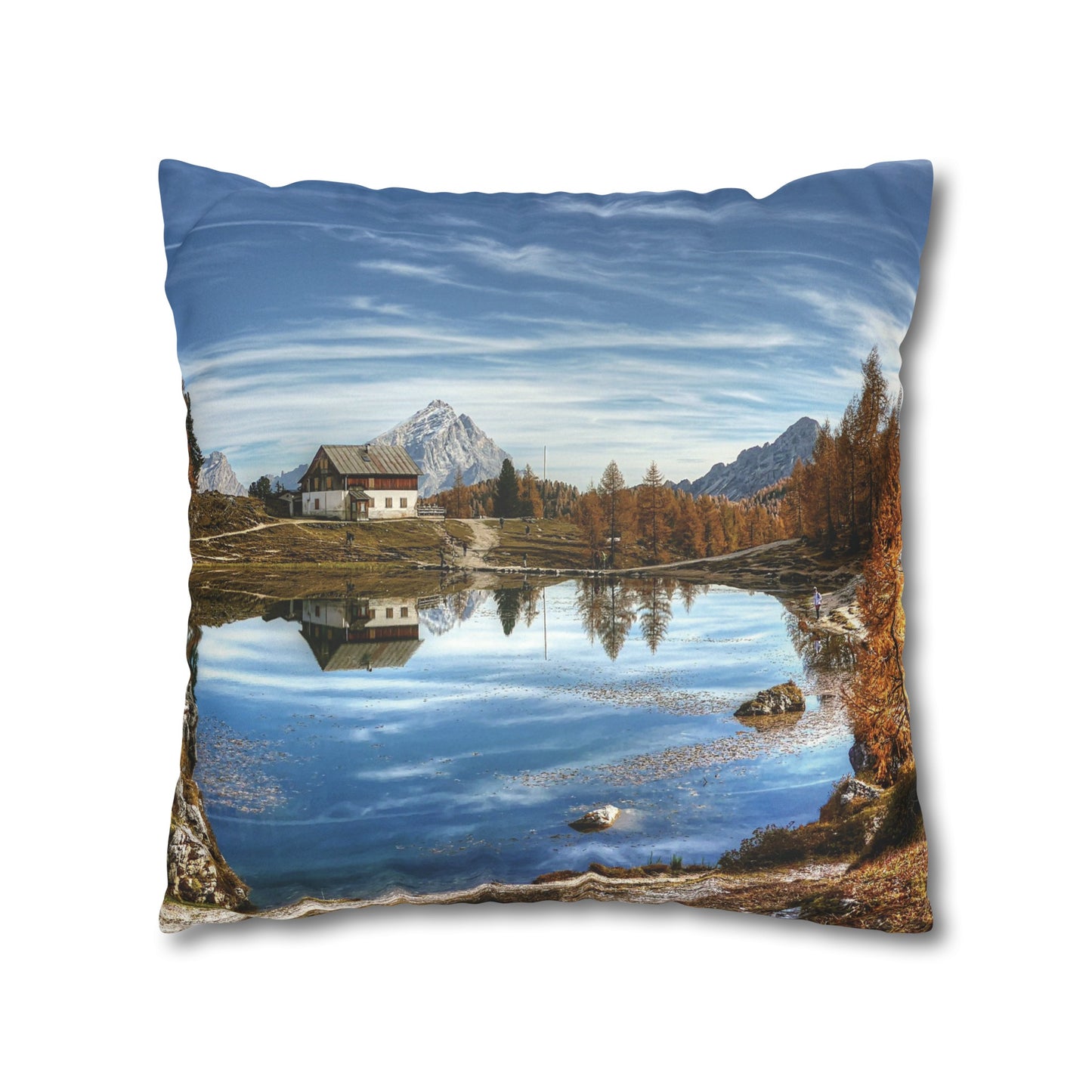 Faux Suede Square Pillowcase with Landscape