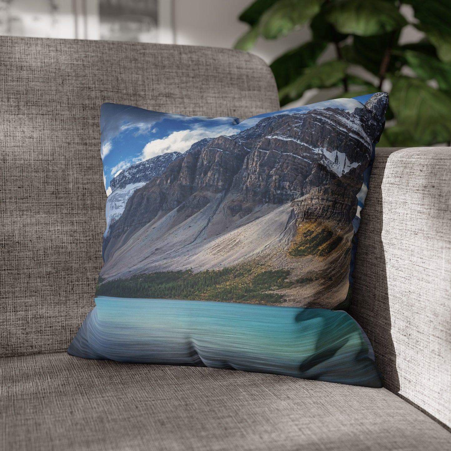 Faux Suede Square Pillowcase with Landscape