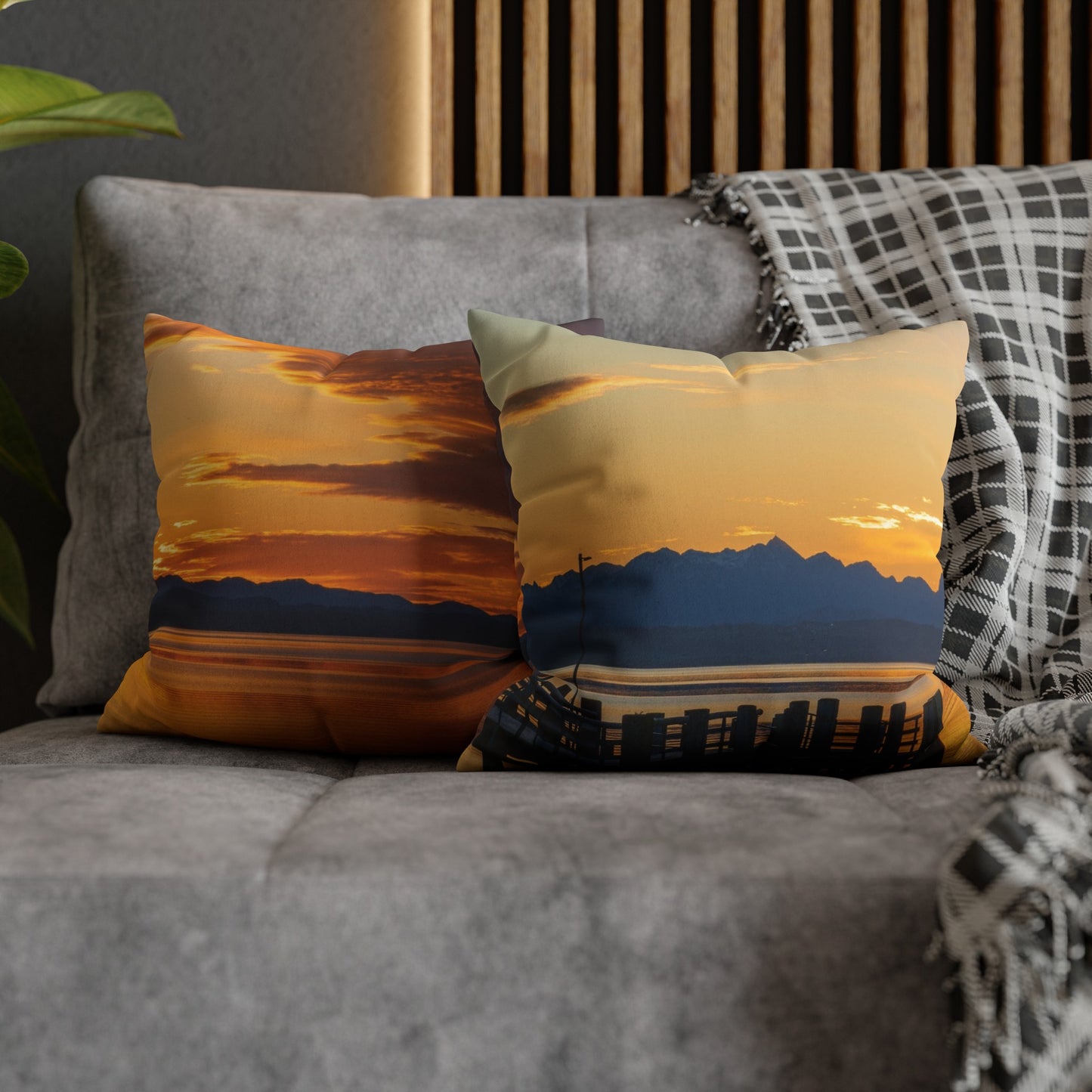 Faux Suede Square Pillowcase with Landscape