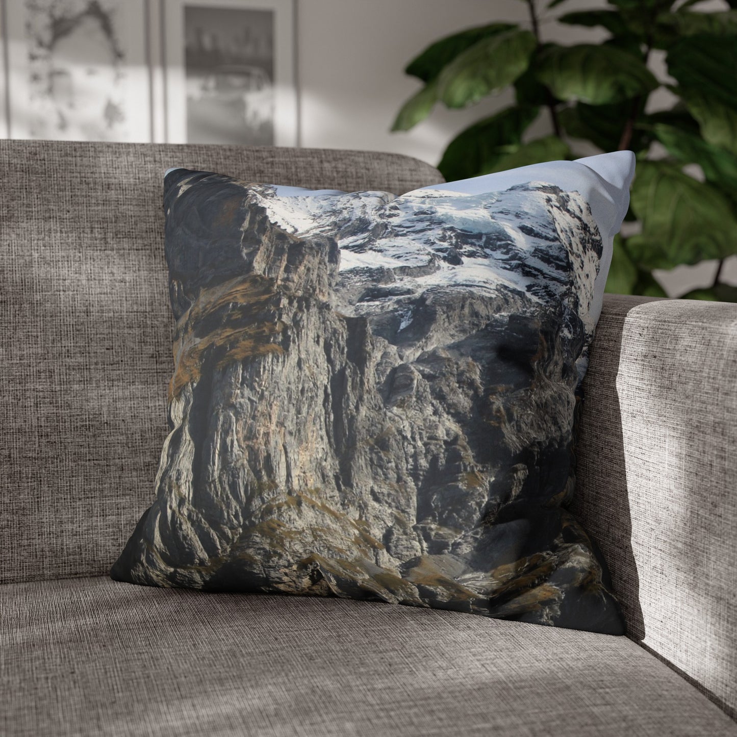 Faux Suede Square Pillowcase with Landscape