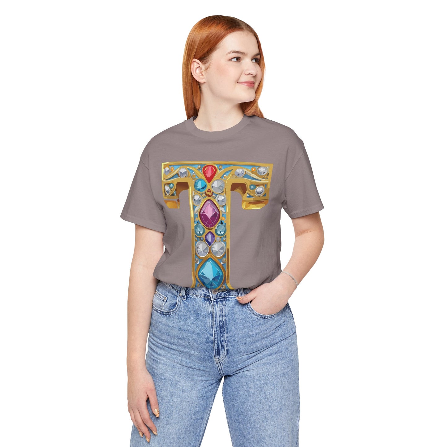 Letter Shirt, Shirt with Letters, Tee Shirt with Gold Letter, Shirt with Antique Letters
