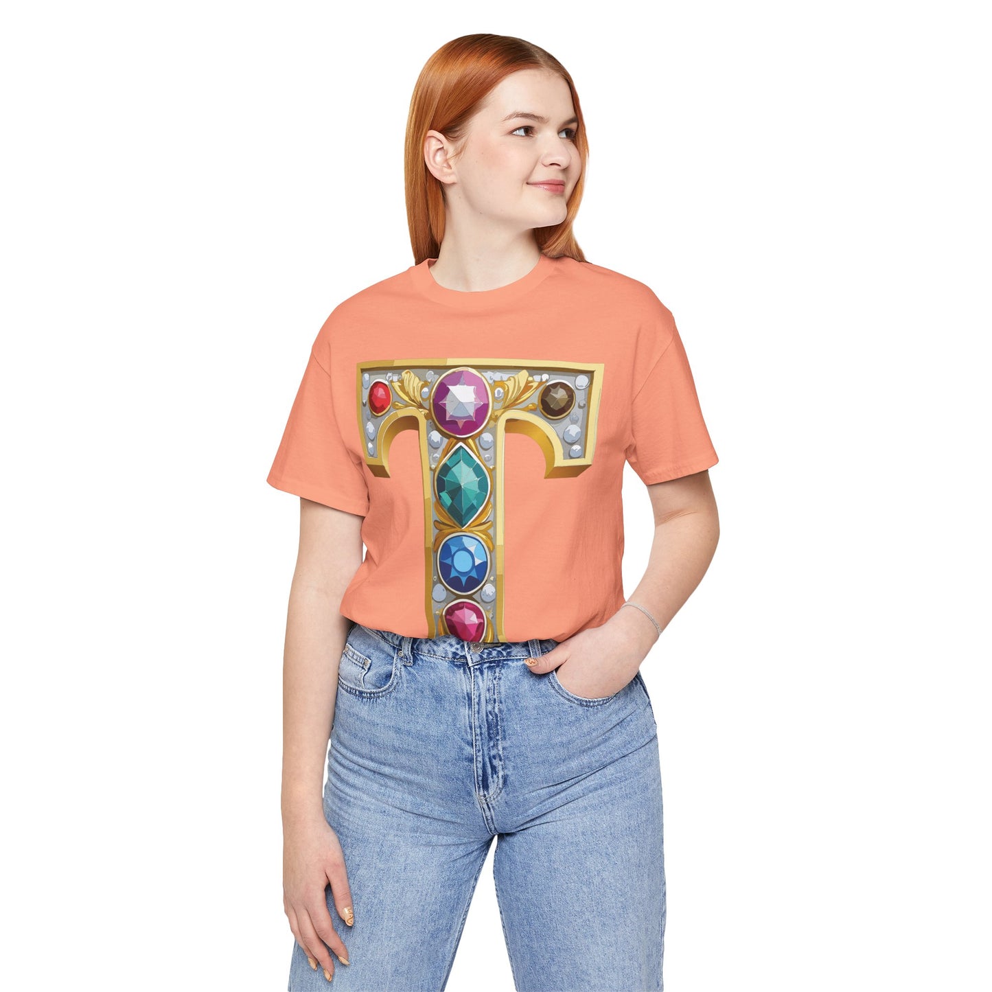 Letter Shirt, Shirt with Letters, Tee Shirt with Gold Letter, Shirt with Antique Letters