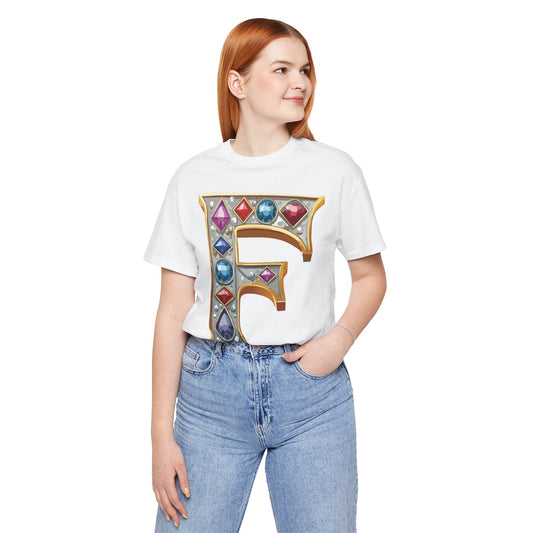 Letter Shirt, Shirt with Letters, Tee Shirt with Gold Letter, Shirt with Antique Letters