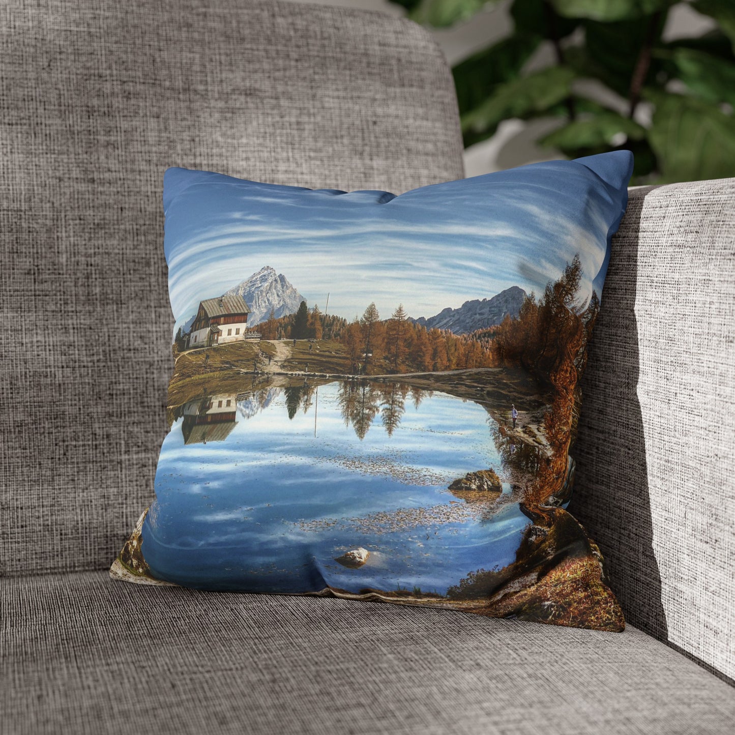 Faux Suede Square Pillowcase with Landscape